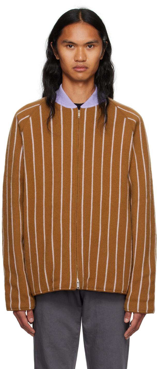 Shop Zegna X The Elder Statesman Brown Striped Bomber Jacket In 152 Vicuna And Lilac