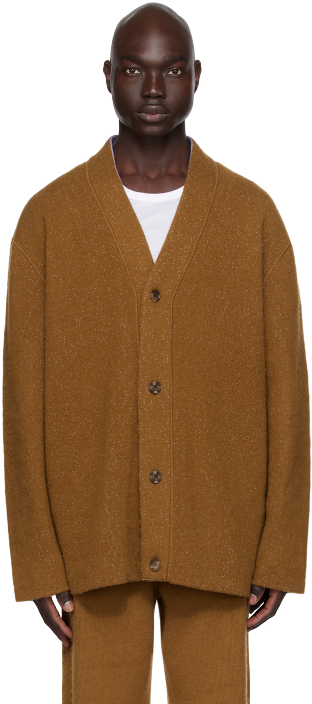 Zegna X The Elder Statesman Brushed Jacquard-knit Oasi Cashmere Cardigan In Brown