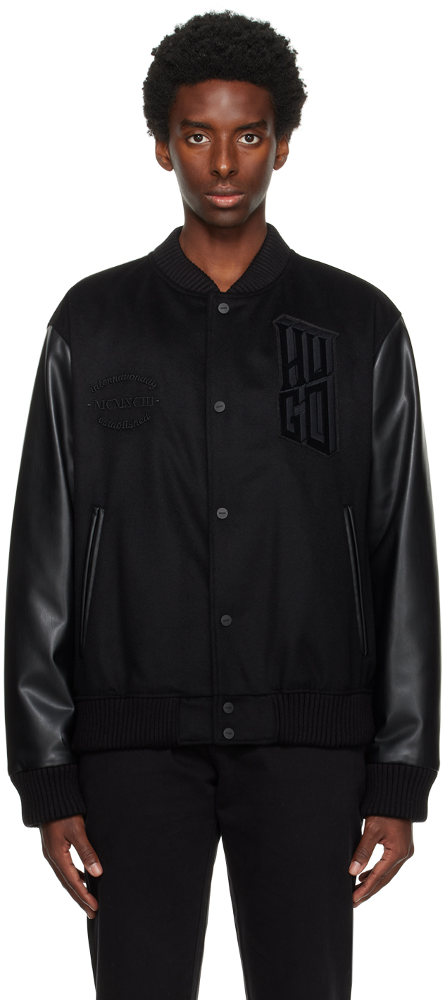 Shop Hugo Black Appliqué Bomber Jacket In Black 001
