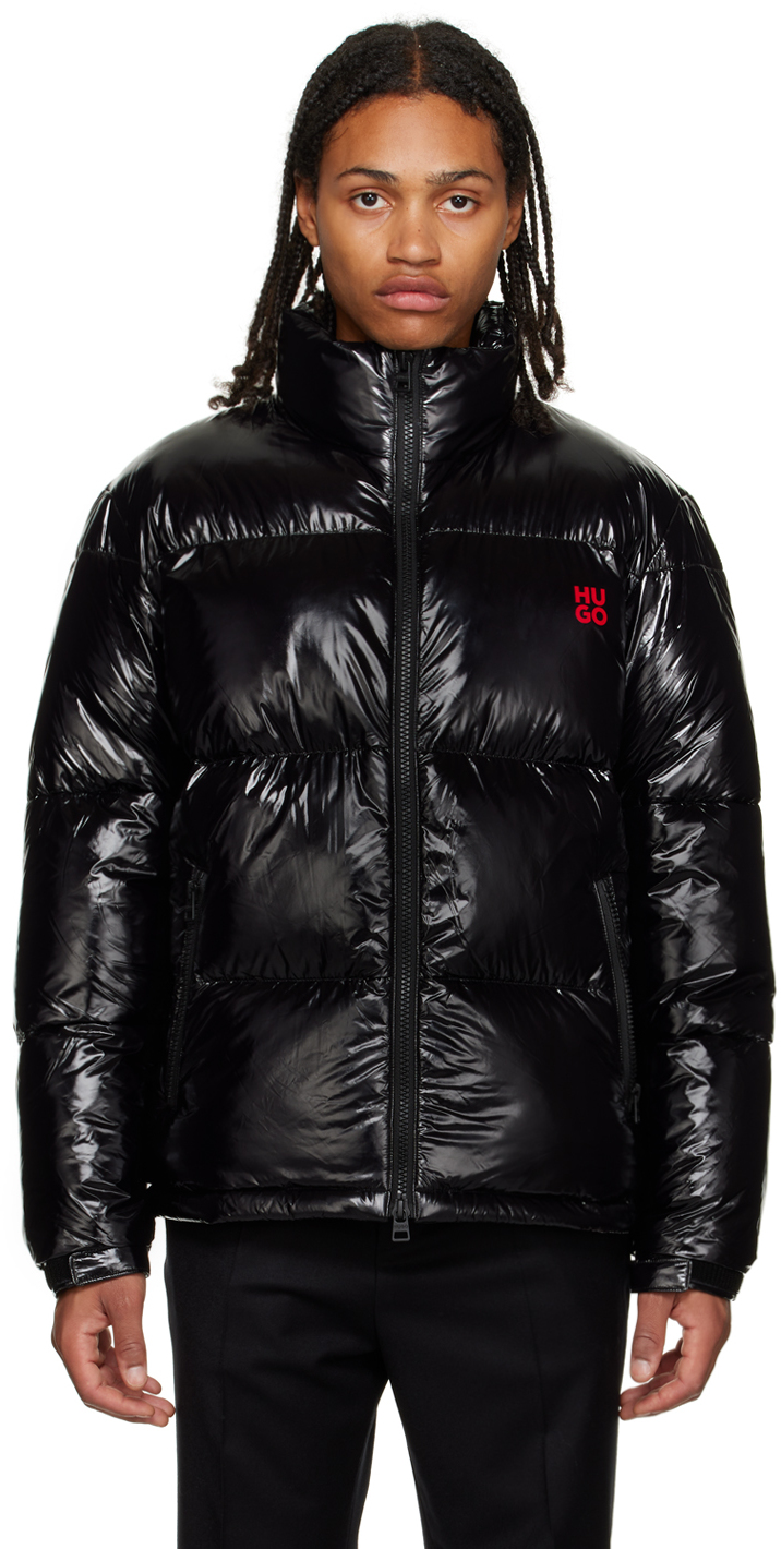 Black Quilted Puffer Jacket by Hugo on Sale