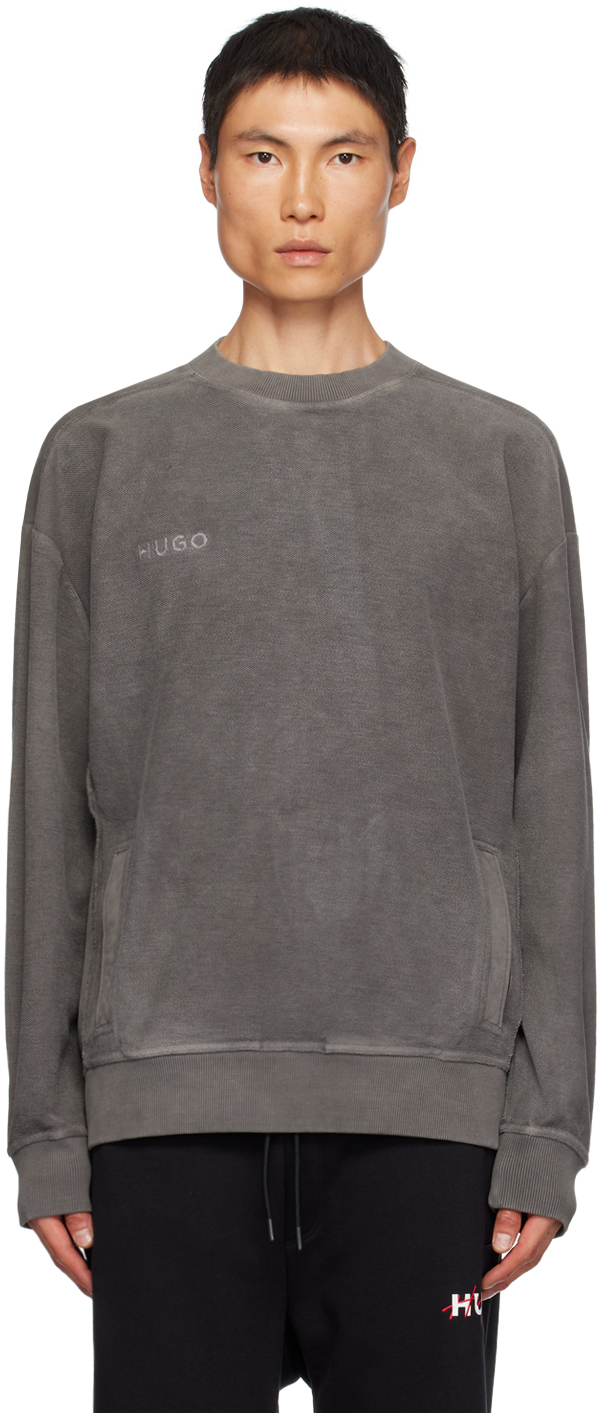 Hugo Grey Embroidered Sweatshirt In Dark Grey 023
