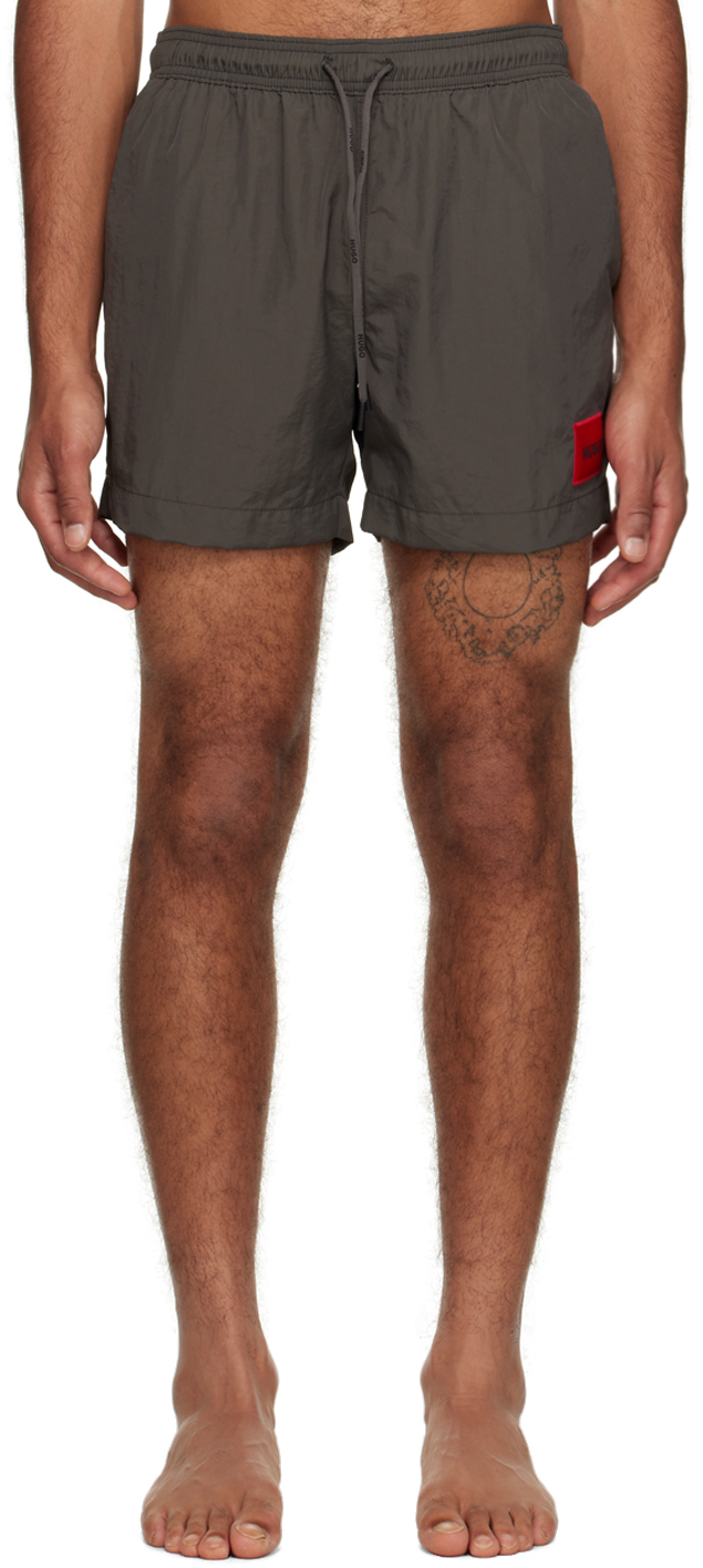Shop Hugo Gray Quick-drying Swim Shorts In 023 - Dark Grey