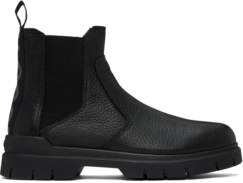 Hugo: Black Grained Leather Chelsea Boots | SSENSE Canada
