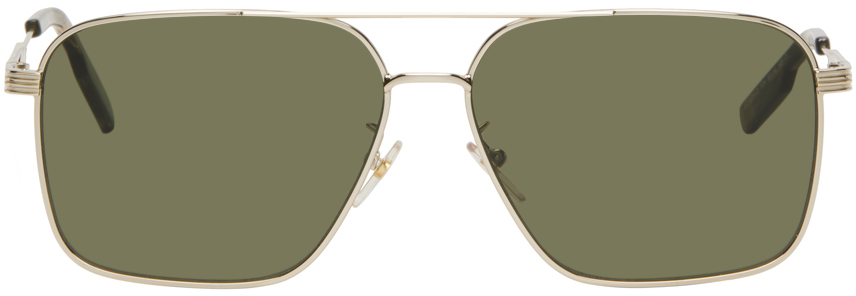 Zegna Gold Aviator Sunglasses In 32n Shiny Gold/green
