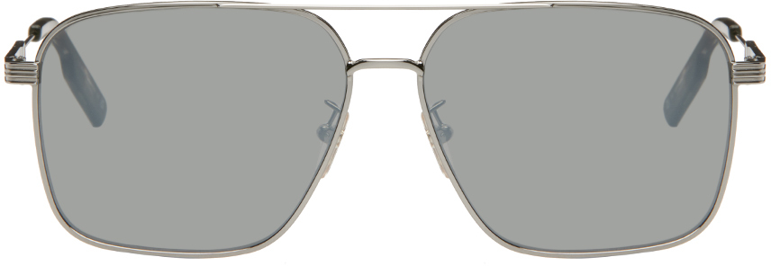Zegna Silver Aviator Sunglasses In 14c Shiny Light Ruth