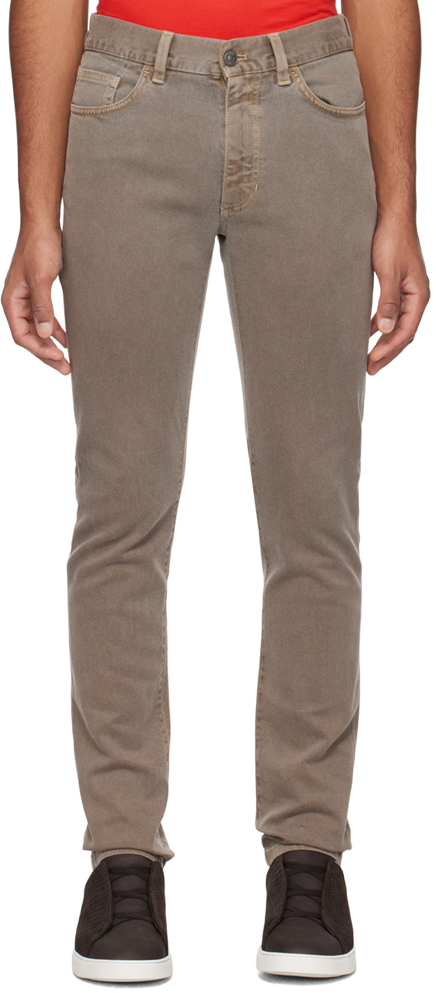 ZEGNA: Taupe Garment-Dyed Jeans | SSENSE