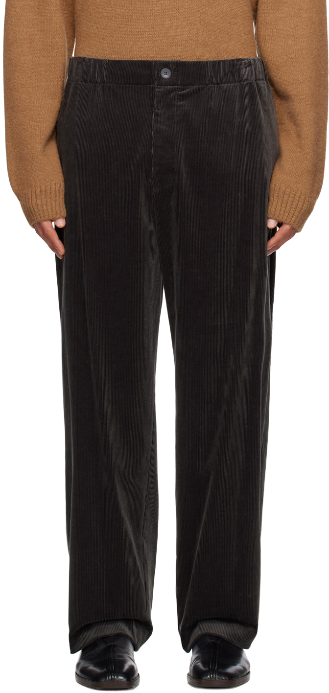 Gray Wide Trousers by ATON on Sale