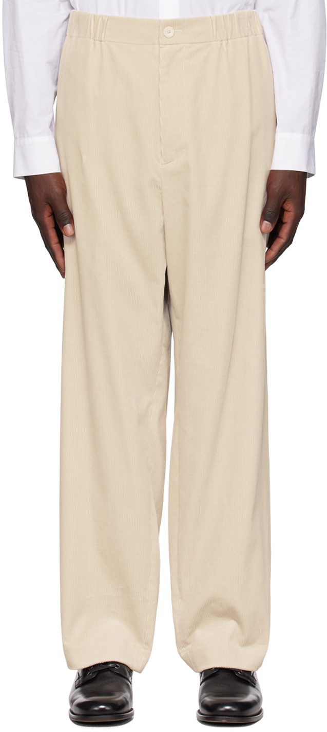 Off-White Easy Wide Trousers by ATON on Sale