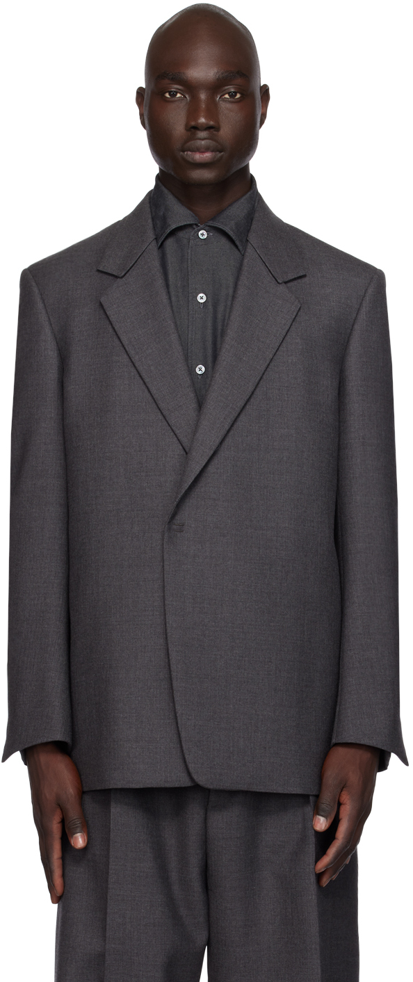 Zegna Gray Notched Lapel Blazer In 687089a6 Iron Grey