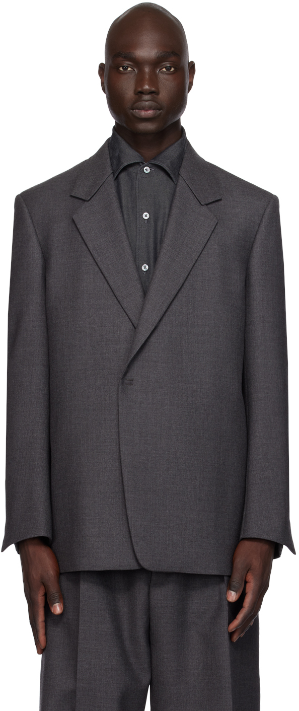 Gray Notched Lapel Blazer by ZEGNA on Sale