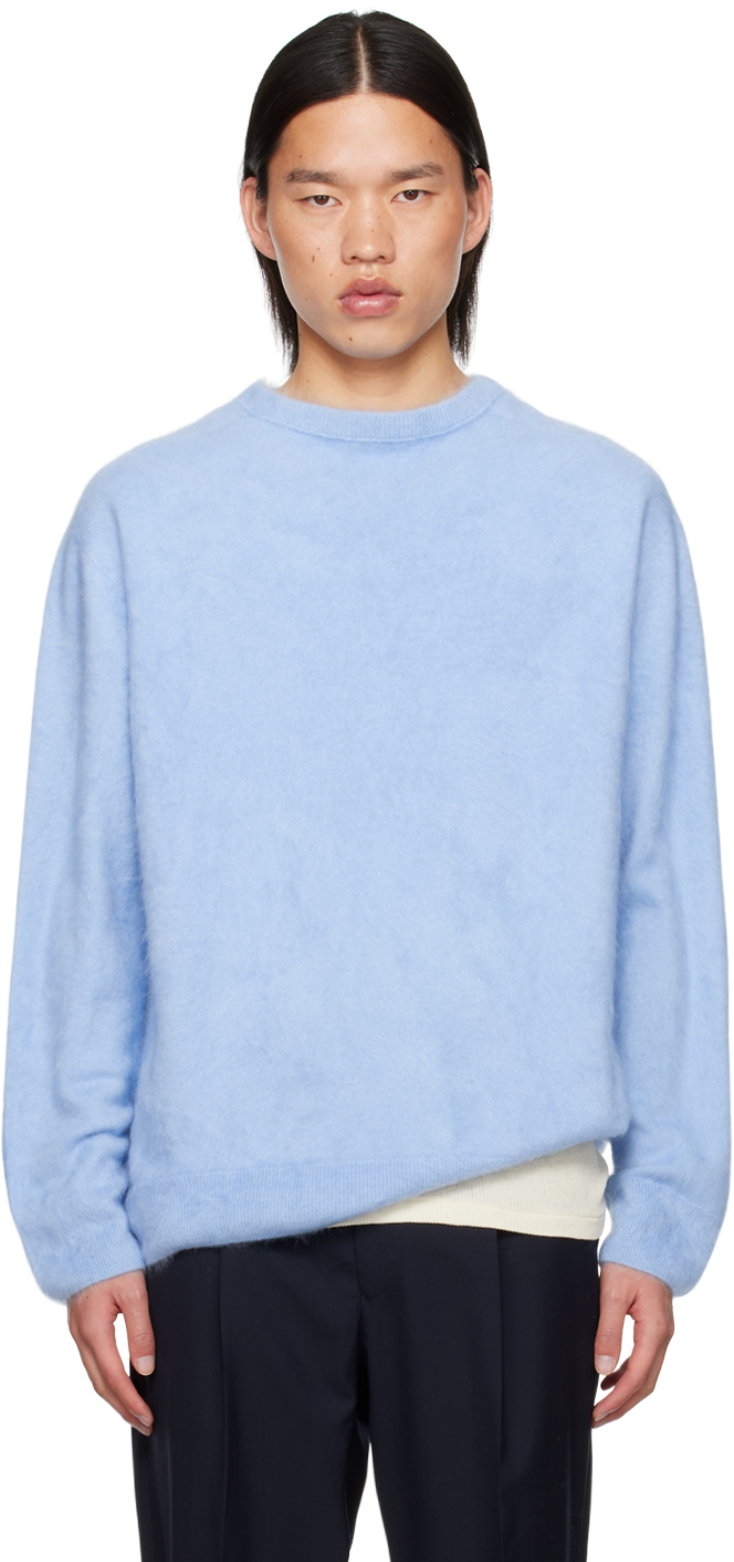 Shop Aton Blue Crewneck Sweater In 073 Light Blue