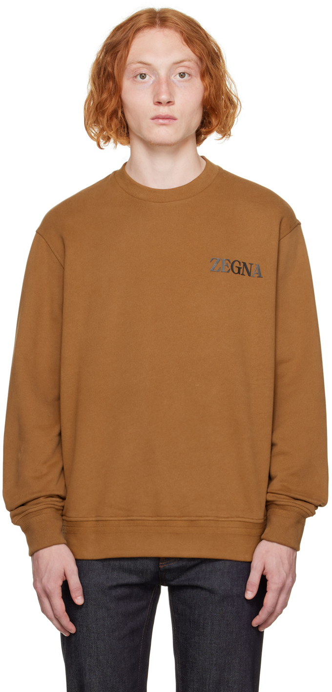 Zegna Brown Bonded Sweatshirt In D05 Vicuna
