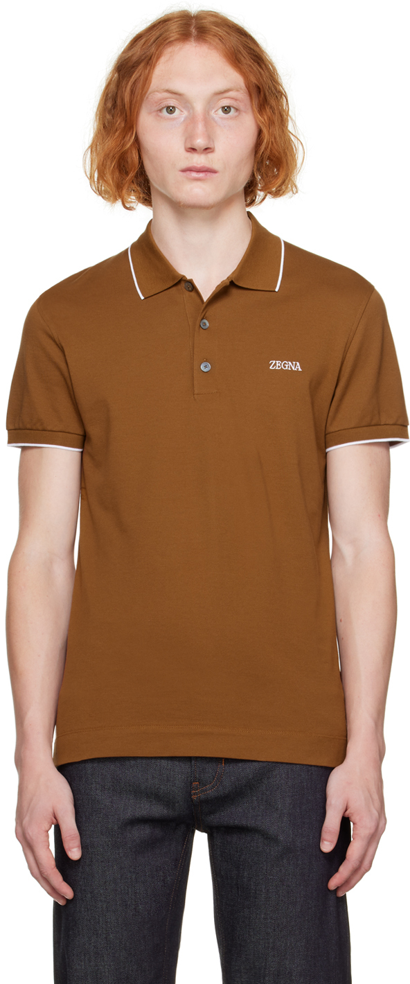 ZEGNA BROWN EMBROIDERED POLO