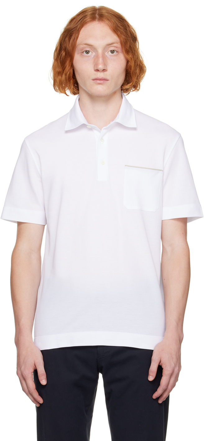 Zegna White Patch Pocket Polo In N00 Optical White