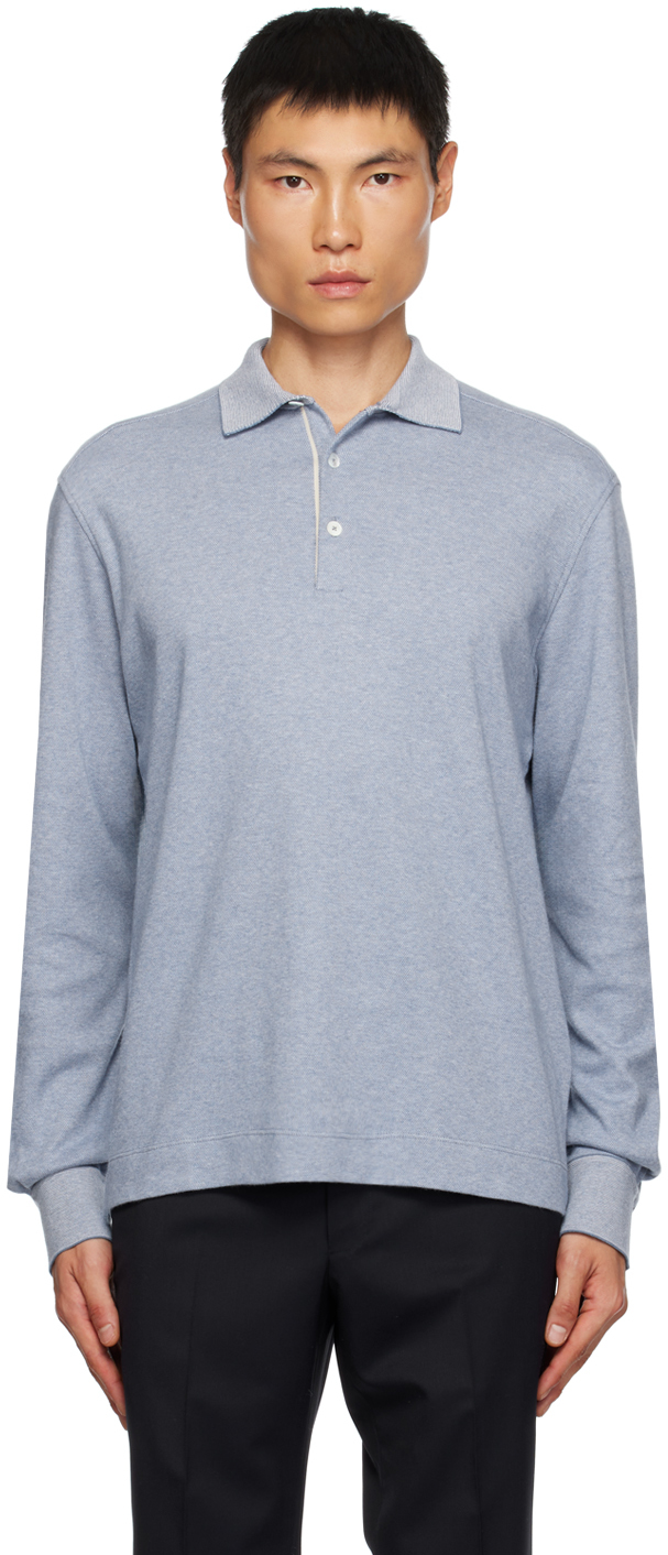 Zegna Blue Vented Polo In A01 Light Blue