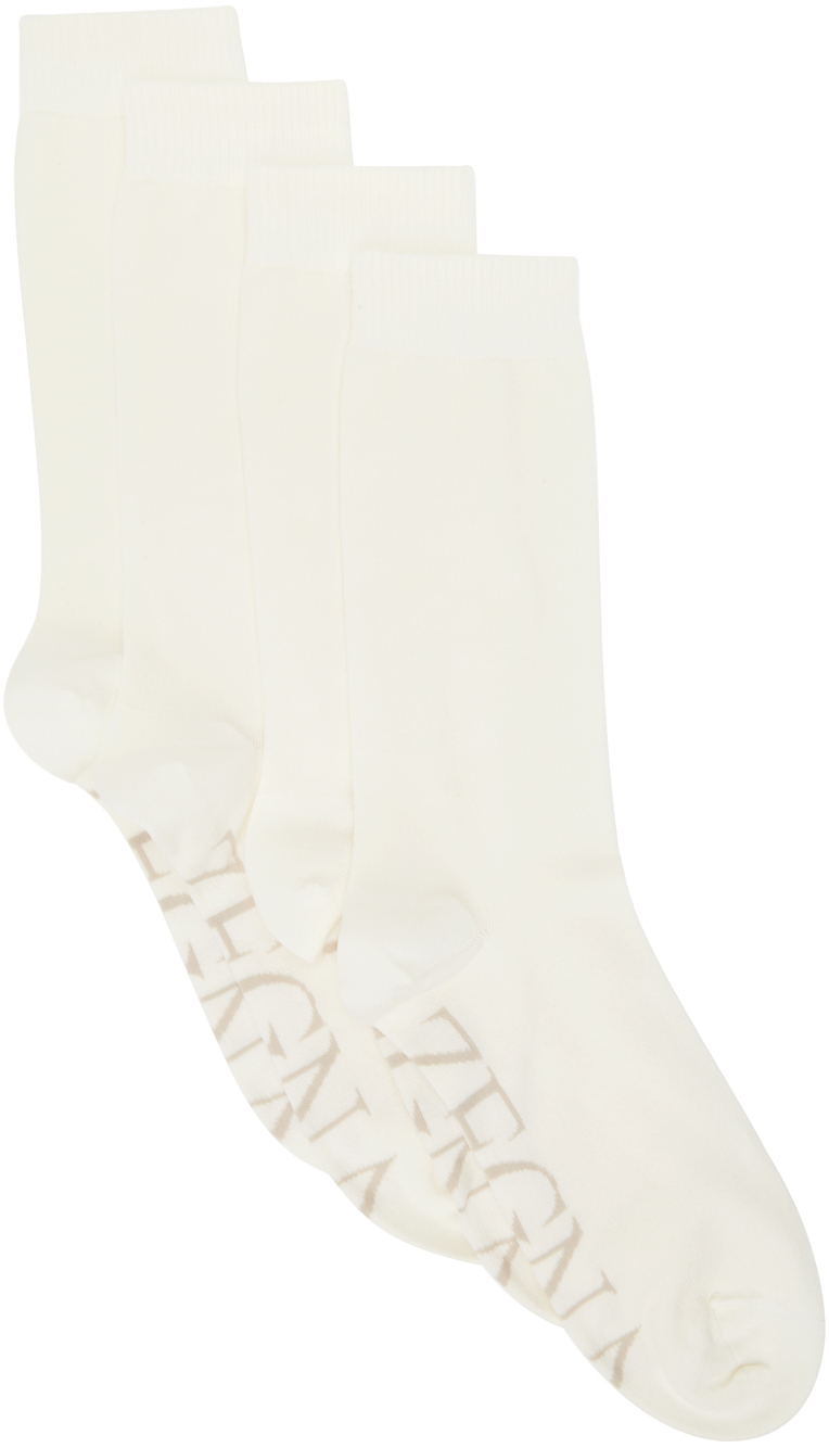 Zegna Off-white Jacquard Socks In 105 Bco Lana