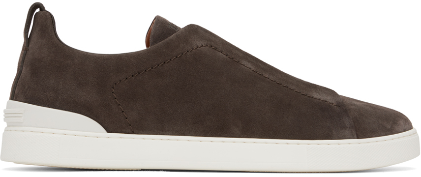 Zegna Brown Triple Stitch Sneakers In Put Greyish Brown