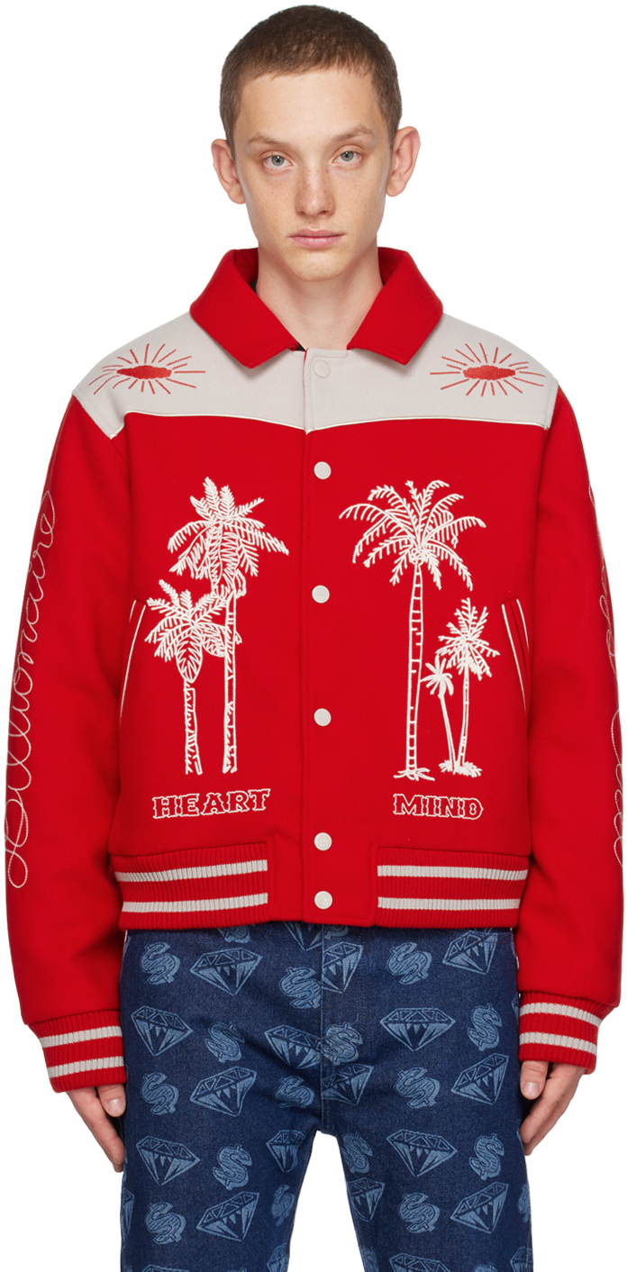 Billionaire Boys Club: Red Embroidered Bomber Jacket | SSENSE