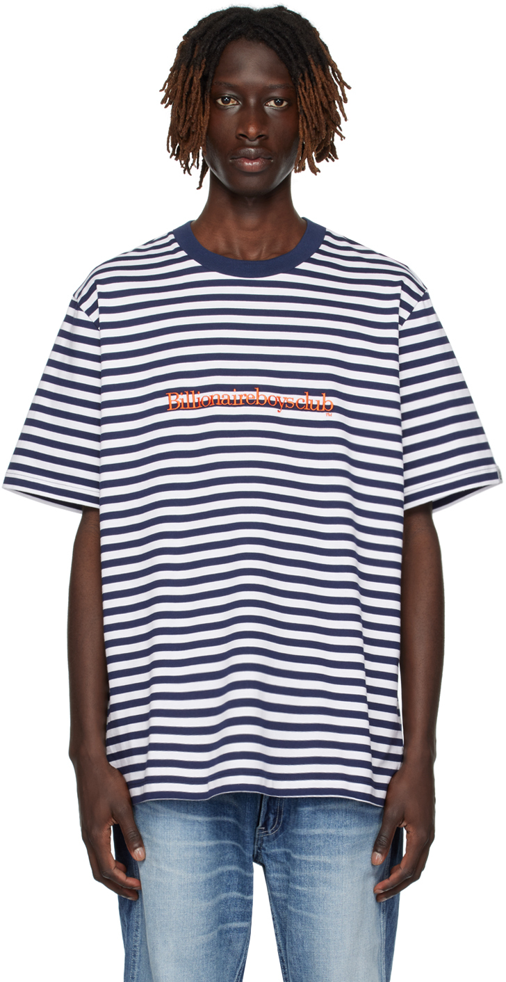 Billionaire Boys Club Logo-embroidered Striped Cotton T-shirt In Navy Stripe