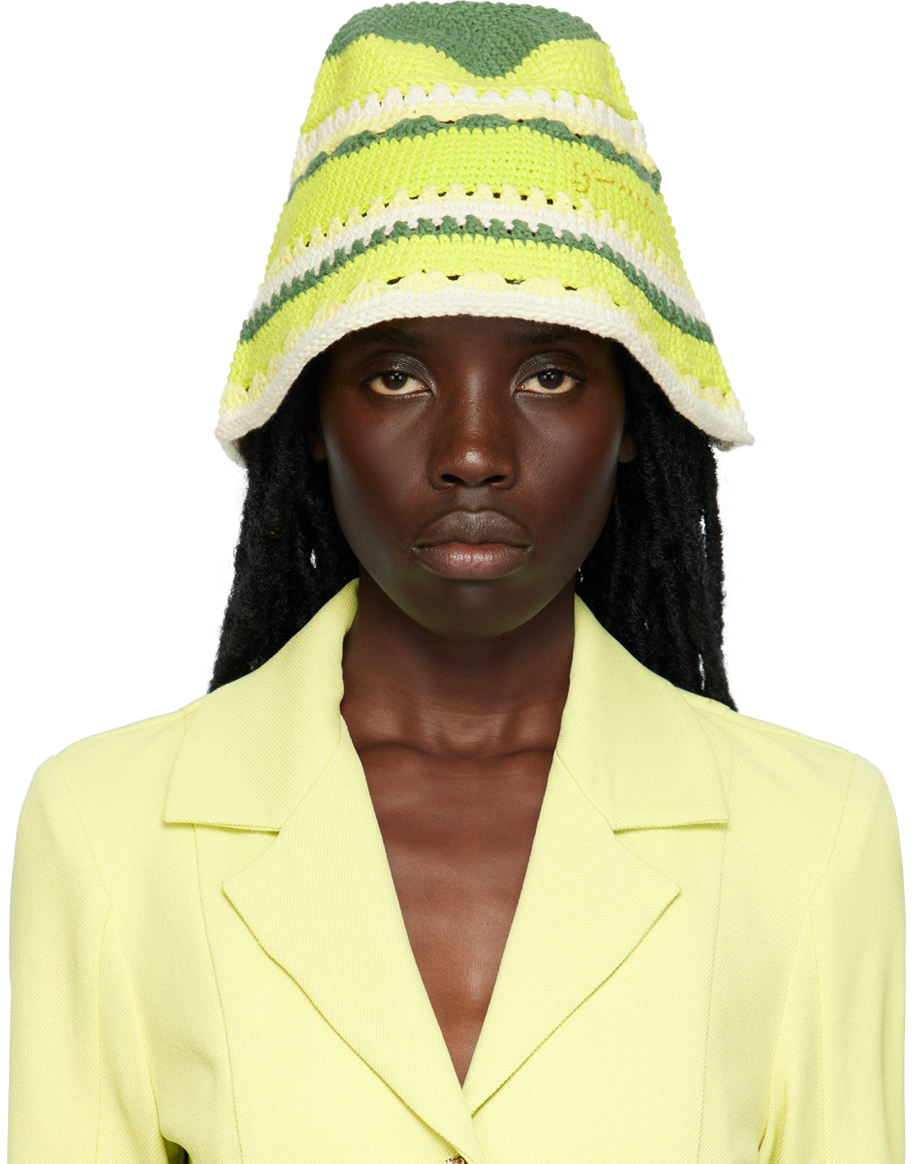 Ganni Cotton Crochet Bucket Hat In Green | ModeSens