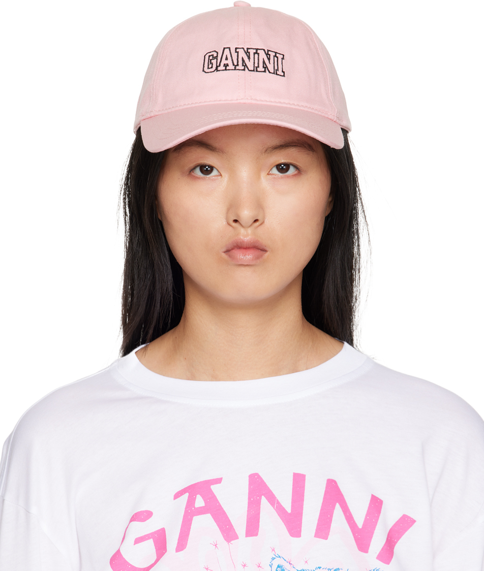 GANNI: Pink Embroidered Cap | SSENSE