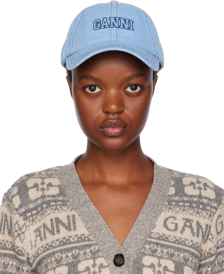 GANNI BLUE EMBROIDERED LOGO CAP