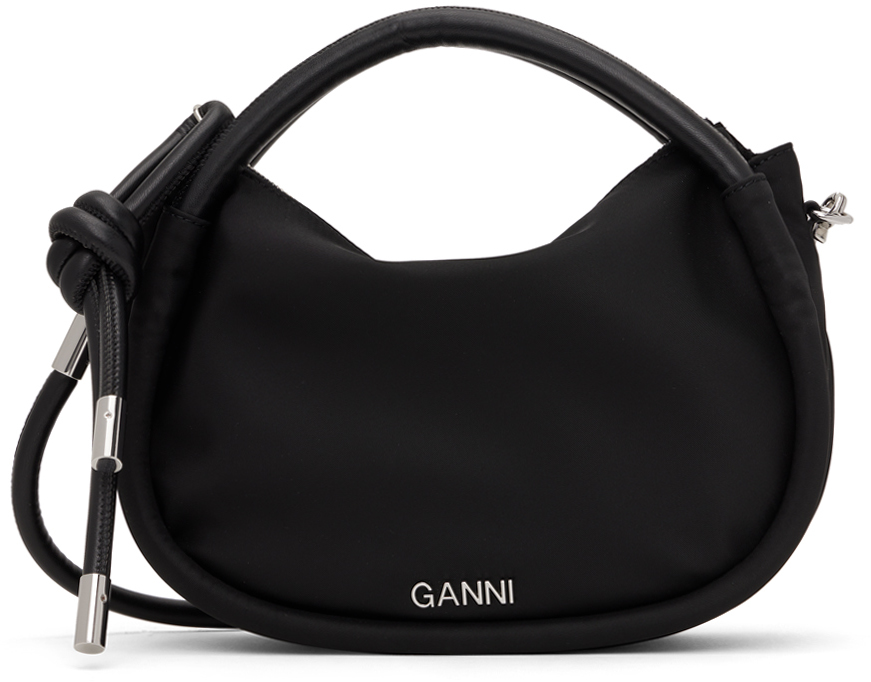 Ganni Black Knot Logo Tote Bag In 099 Black