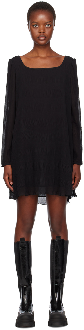 関税送料込♪GANNI/Black Pleated ette Mini Dress Black Black Cotton Poplin Tie String Mini Dress | GANNI US