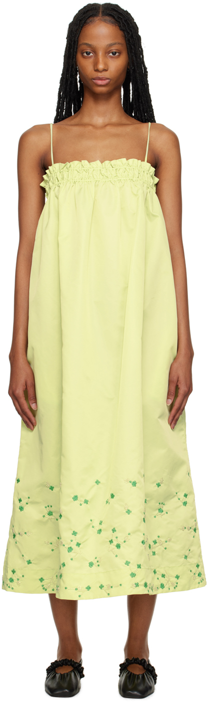 Shop Ganni Ssense Exclusive Green Midi Dress In 796 Lily Green