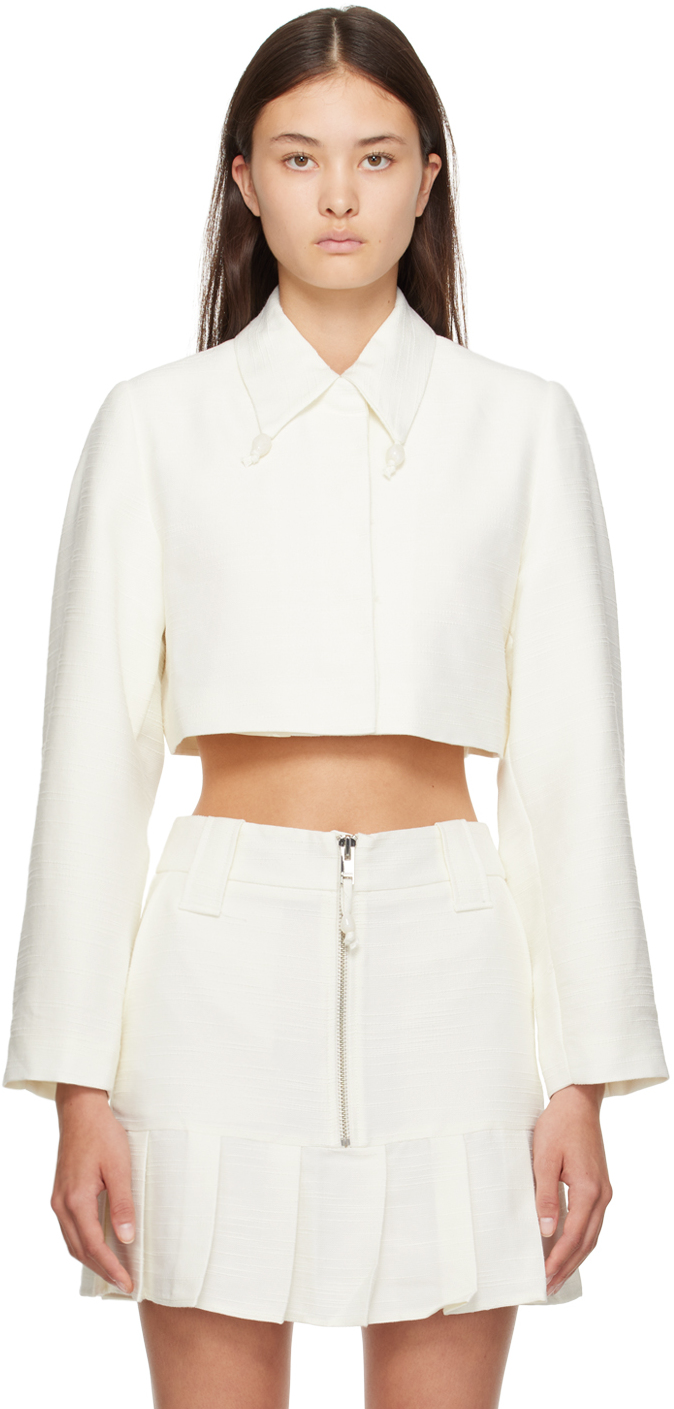 ★Ganni★ Slub Linen Cropped Blazer Jacket Egret F7879135 F7 Egret Slub Linen Cropped Blazer | GANNI (Global)