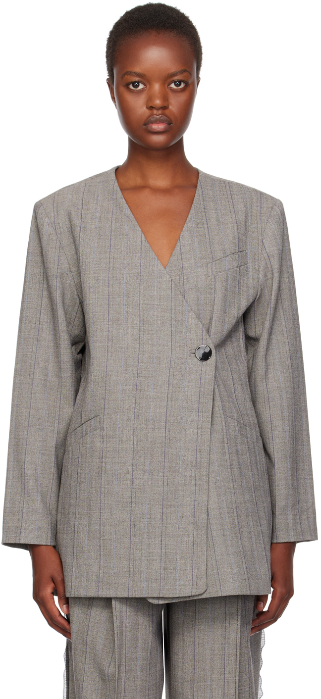 Ganni Gray Relaxed-fit Blazer In 523 Frost Gray