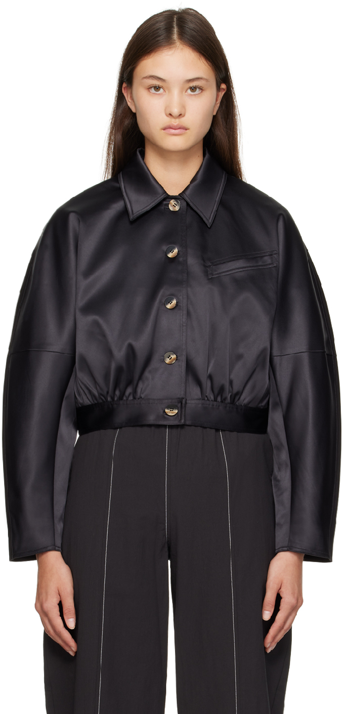 Ganni Black Spread Collar Jacket In 099 Black