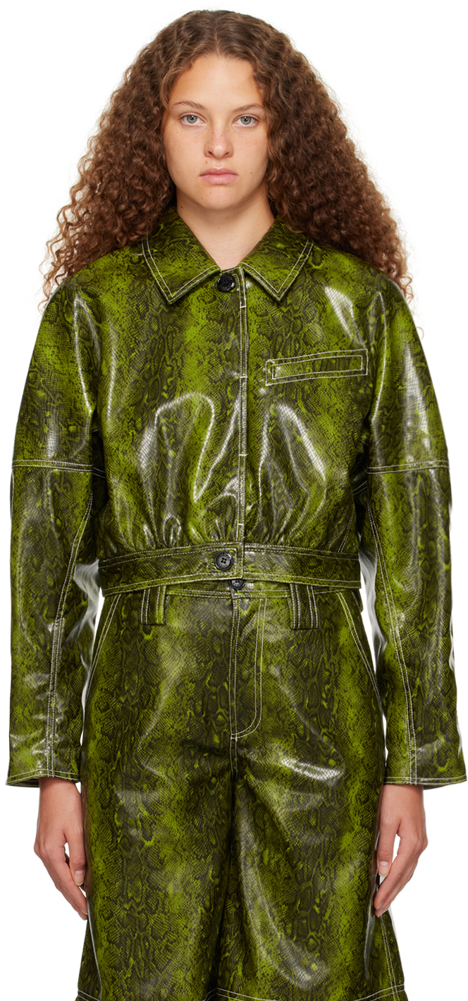 GANNI Green Snake Faux-Leather Jacket
