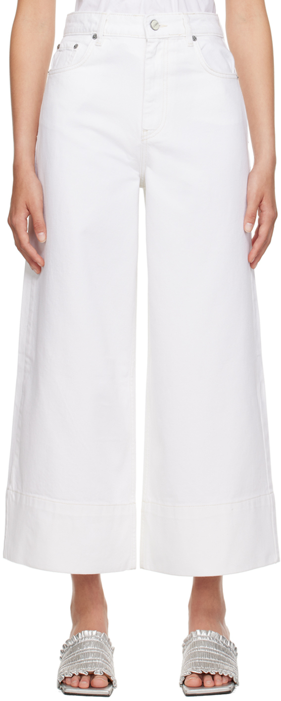 Shop Ganni White Cropped Jeans In 151 Bright White