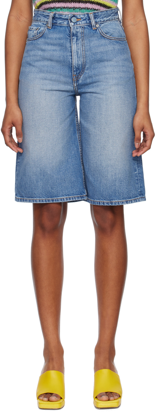 Blue Five-Pocket Denim Shorts