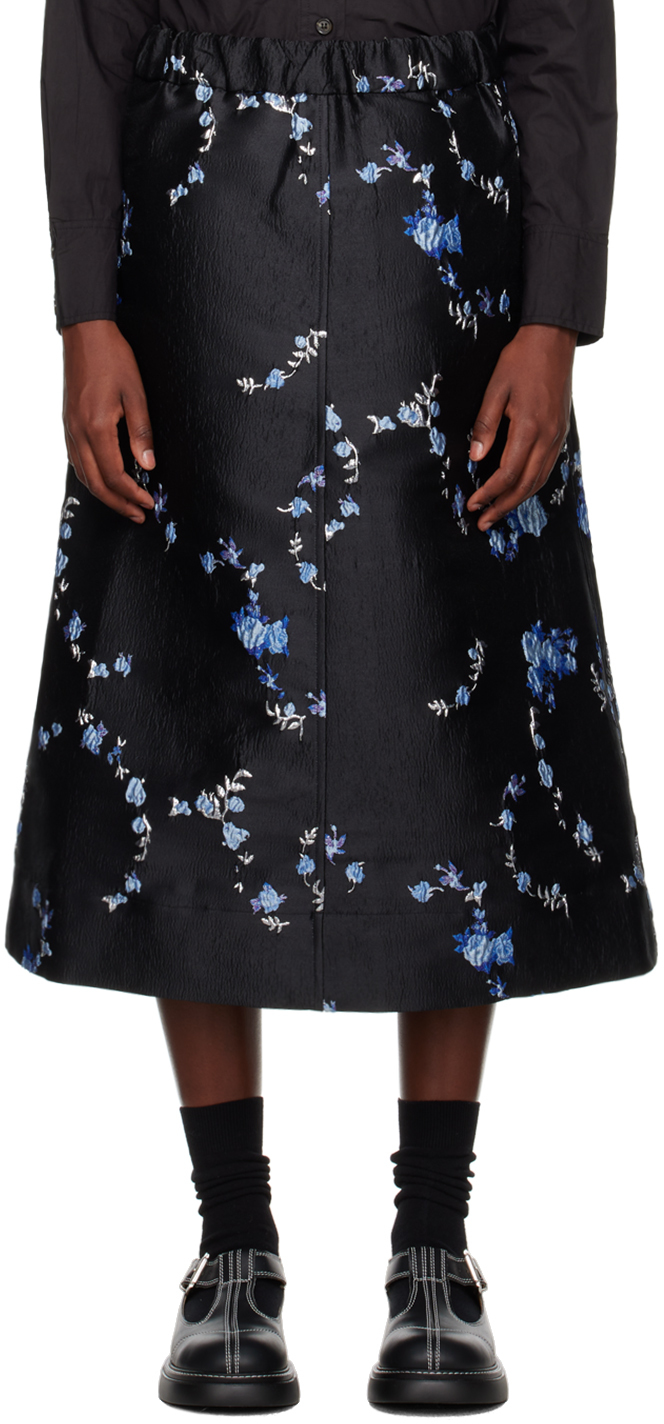 Shop Ganni Black Jacquard Midi Skirt In 099 Black