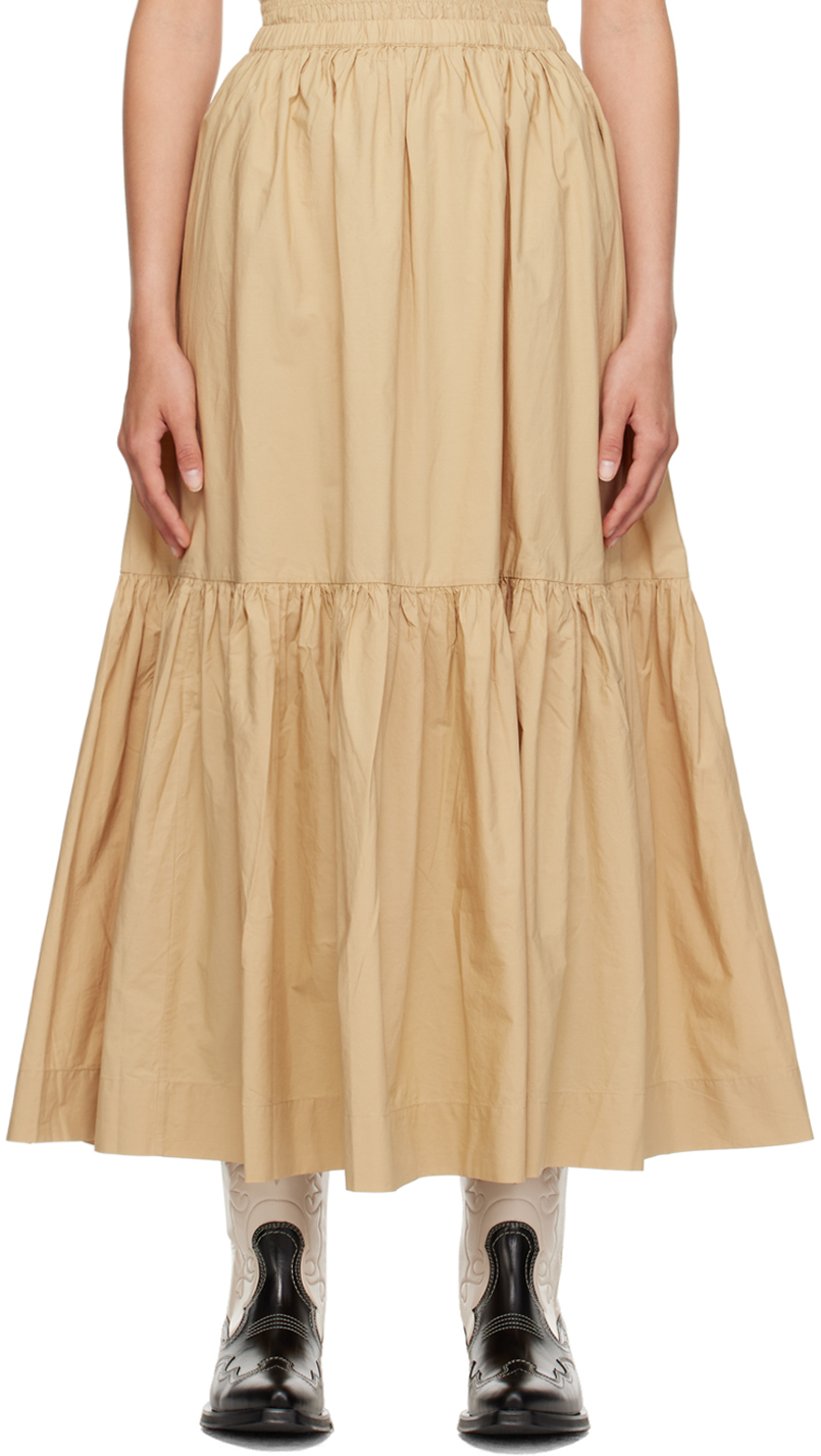 Shop Ganni Beige Flounce Maxi Skirt In 877 Curds And Whey