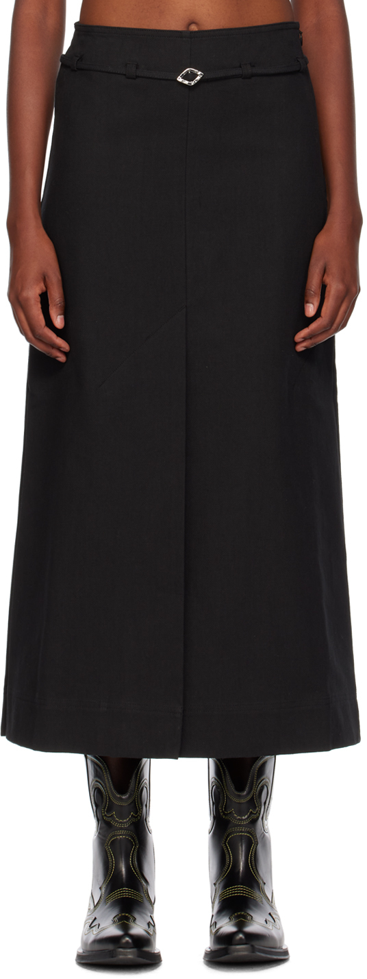 Shop Ganni Black Slit Maxi Skirt In 099 Black