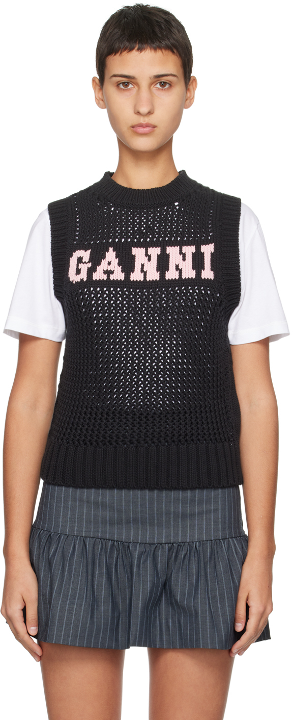 Shop Ganni Black Cropped Vest In 099 Black