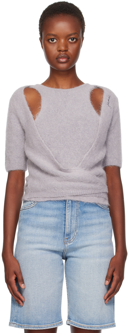 Ganni Gray Wrap Sweater In 523 Frost Gray