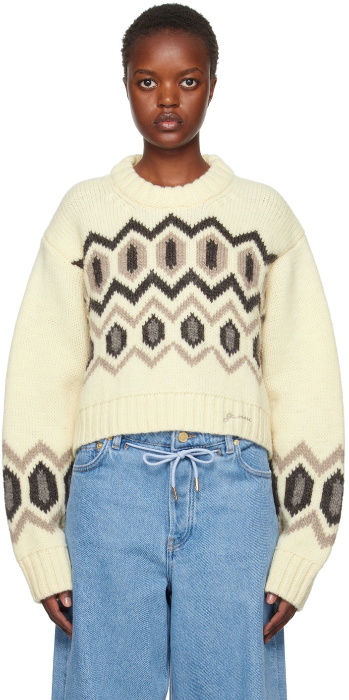 GANNI: Off-White Cropped Sweater | SSENSE