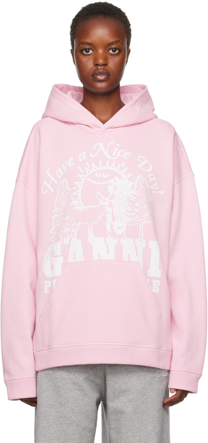 Shop Ganni Pink Printed Hoodie In 872 Nosegay