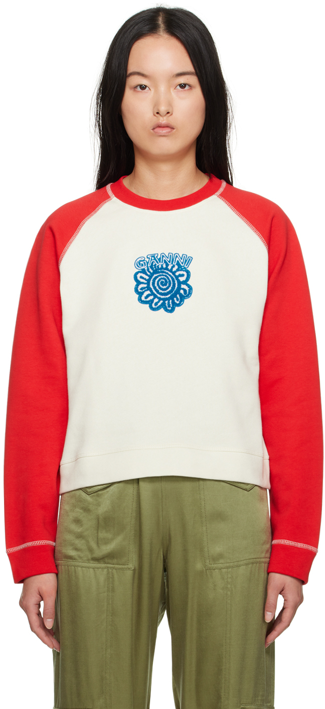 Shop Ganni White & Red Isoli Sweatshirt In 135 Egret