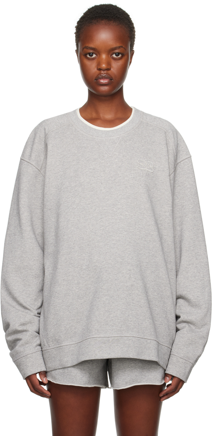 Shop Ganni Gray Isoli Sweatshirt In 921 Paloma Melange