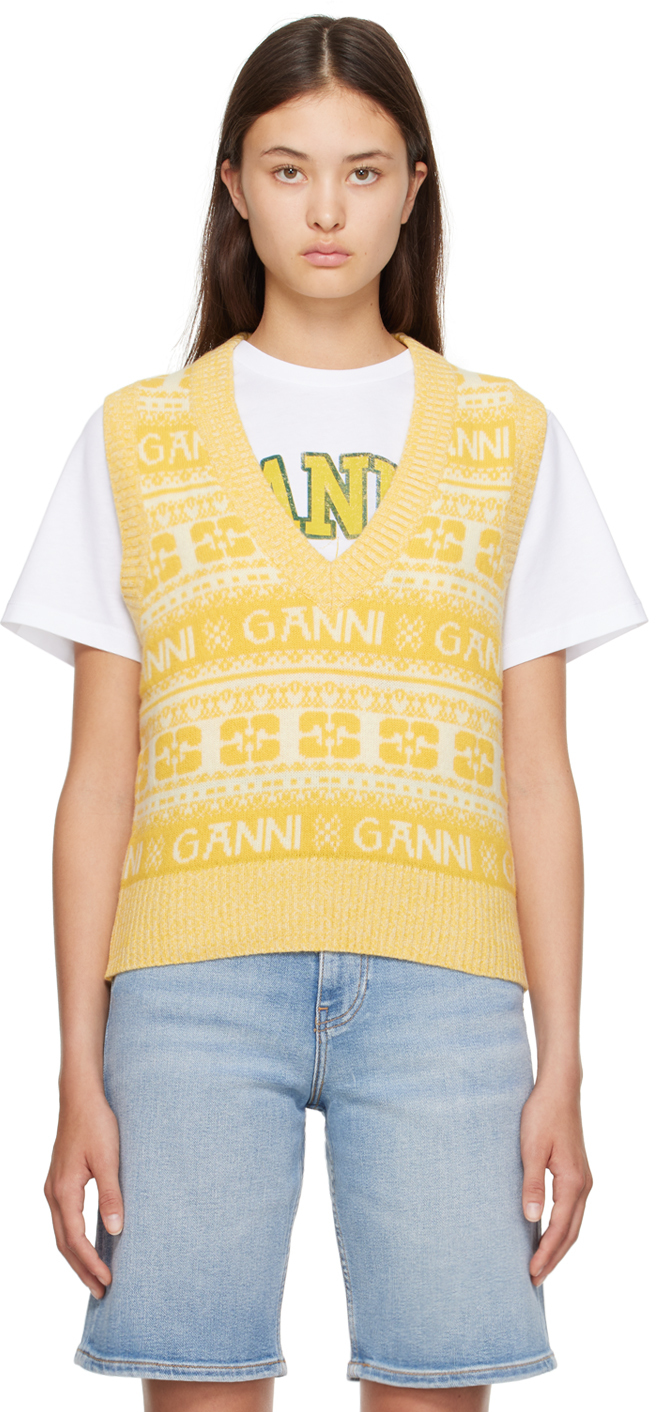 Shop Ganni Yellow V-neck Vest In 342 Maize