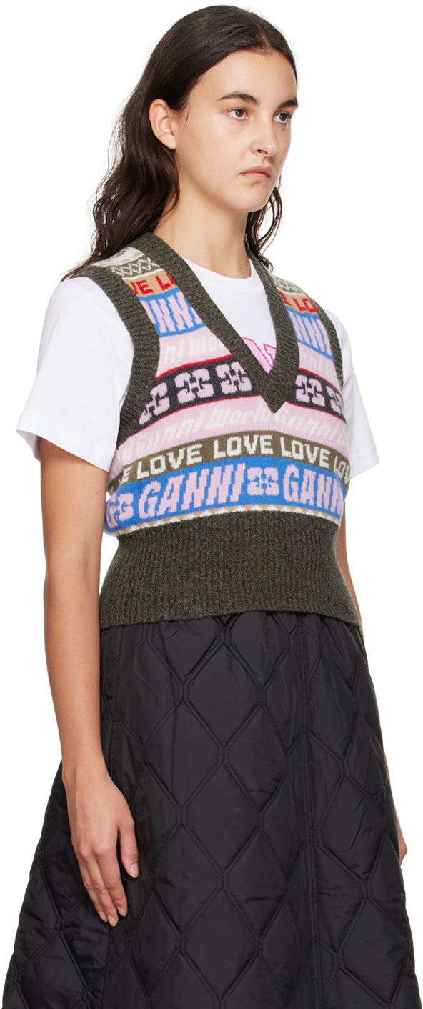 Ganni Recycled Wool-blend Jacquard Vest In 999 Multicolour