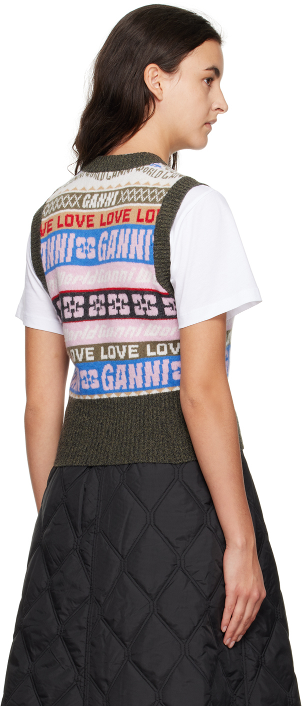 Ganni Recycled Wool-blend Jacquard Vest In 999 Multicolour