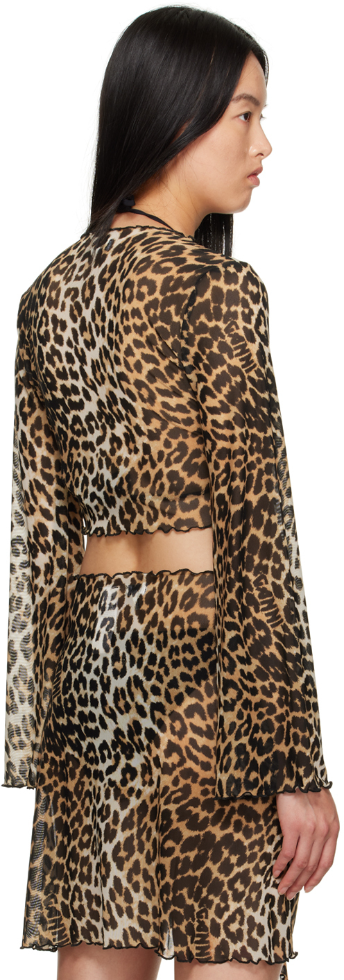 Ganni Leopard-print Tie-front Cropped Blouse In 943 Leopard