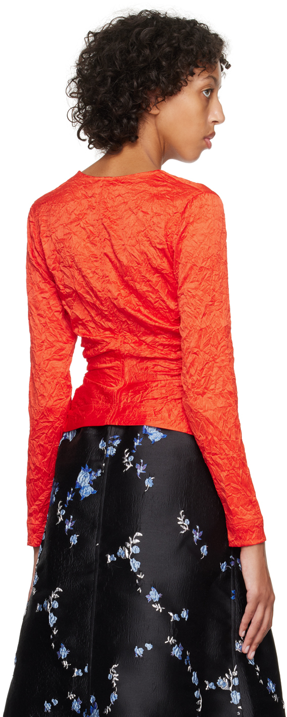 Ganni Crinkled-finish Ruched Top In 785 Grenadine