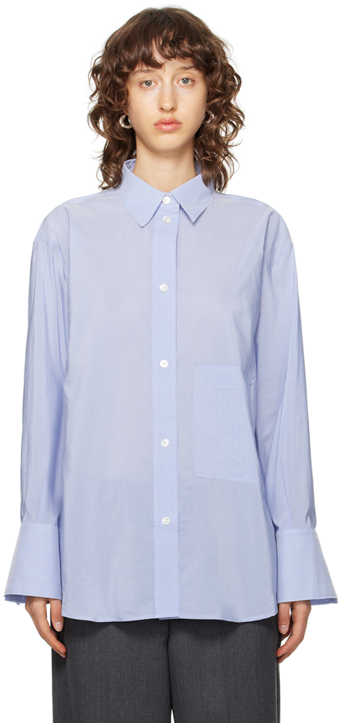 Shop Rohe Blue Fine Striped Shirt